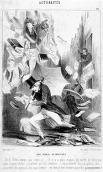 Ein Showdown der Geheimnisse: Karikatur zu „Die Geheimnisse von Paris“, veröffentlicht als Fortsetzungsroman von Eugène Sue - in „Le Charivari“ vom 16.02.1844
