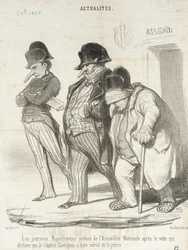 Die napoleonischen Zeitungen beim Verlassen der Nationalversammlung nach der Abstimmung...