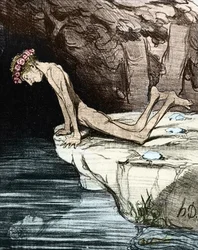 Der schöne Narziss. Von Honore Daumier de Salvandy (1795-1856), der Schriftsteller, Politiker und Historiker sowie Mitglied der Académie Française war, 19. Jahrhundert