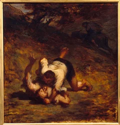 Diebe und Esel (Illustration der Fabel von Jean de La Fontaine)