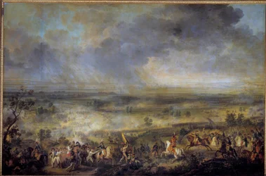 Die Schlacht von Marengo am 14.06.1800 Sie entstand während des Krieges der Zweiten Koalition (1798-1800) als Teil einer Koalition europäischer Länder, um das revolutionäre Frankreich einzudämmen und die Monarchie wiederherzustellen. Gemälde von Emile gena