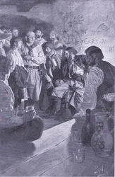 Er führte Jack zu dem Mann, der auf dem Fass saß, aus Howard Pyles Buch der Piraten, veröffentlicht von Harper & Bros, 1921