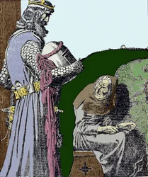 König Artus (Arthur) und die Hexe. Illustration von Howard Pyle (1853-1911), amerikanischer Illustrator.
