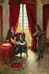 La Salle bittet den König um Erlaubnis, den Mississippi zu erkunden, Illustration aus 