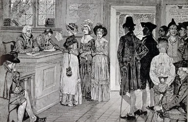 Frauen an den Wahlurnen in New Jersey, Illustration aus 