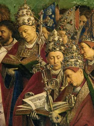 Anbetung des mystischen Lammes, aus dem Genter Altar, Detail der unteren Hälfte des zentralen Panels