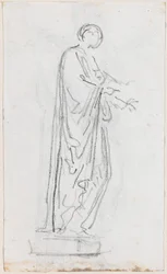 Statue einer römischen Frau (weibliche Gottheit?) von der Seite gesehen [verso]