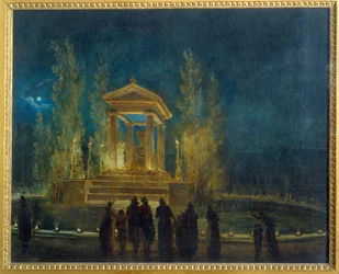 Das provisorische Mausoleum von Jean Jacques Rousseau auf dem Tuilerienbecken vor der Überführung seiner Asche ins Pantheon
