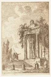 Treppe mit den vier Grenzpfosten