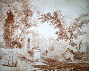 Ansicht eines Gartens mit Terrasse