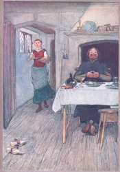 Es gibt Äpfel und Käse, die noch kommen, Illustration aus Die lustigen Weiber von Windsor, 1910