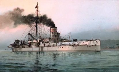 Lithografie des deutschen Panzerschiffs SMS Württemberg