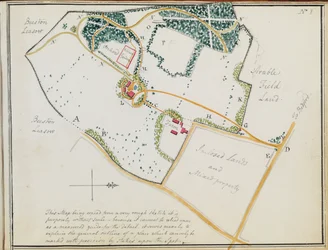 Karte aus "Red Books" für "Mogenhanger in Bedfordshire, ein Sitz von Godfrey Thornton Esq." (1792)