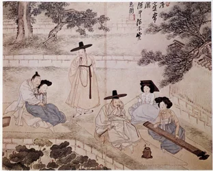 Musik, Parfüm und Paar in einem Garten, Korea - von Hye-Wol, Yi-Dynastie