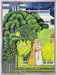 Radha Krishna im mondbeschienenen Garten