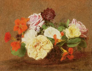 Rosen und Kapuzinerkressen in einer Vase, 1883