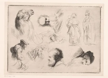 Komposition mit Köpfen verschiedener Männer, einem Kamel und zwei stehenden Figuren