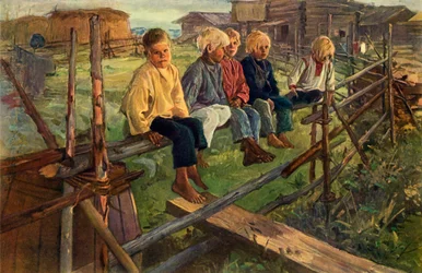 Kinder auf einem Zaun, Spatzen, 1883, 1965