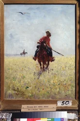 Erkundungspatrouille (Kosakischer Reiter in einer blühenden Ebene)
