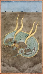 Ein Drache verschlingt eine Frau