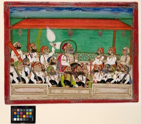 Ein Maharana raucht seine Wasserpfeife im Durbar, ca. 1870