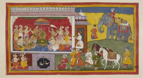 Im Thronsaal von Nandigrama legt Bharata Ramas Sandalen auf den Thron und installiert sie mit den versammelten Priestern und Ministern als Herrscher von Ayodhya. Sie werden fortan wie Rama selbst behandelt. Die beiden Prinzen in ihren