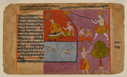 Balarama zieht Hastinapur zum Ganges, Seite aus einer Bhagavata Dasamskanda Serie