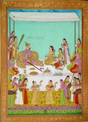 Bolaqui (oder Khosrou) Sohn in Jihangir mit dem Hof von Shah Alem. Miniatur aus einer Reisegeschichte von Niccolo Manucci (1638-1717), venezianischer Entdecker. Indien