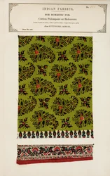 Baumwoll-Palempore- oder Bettdeckenprobe aus Futtygurgh in Bengalen, aus The Collection of the Textile Manufacturers of India, von John Forbes Watson, veröffentlicht 1866