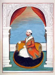 Dewan Kidr Nath, aus Das Königreich Punjab, seine Herrscher und Häuptlinge, Band II, ein Band mit 30 Aquarellstudien eines unbekannten indischen Künstlers, ca. 1840