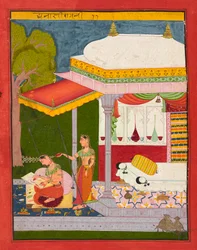 Dhanasri Ragini, Folio aus einem Ragamala, ca. 1680