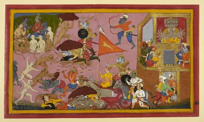 Dhumraksha wird von Hanuman zerschmettert; Dämonen berichten Ravana von der Niederlage