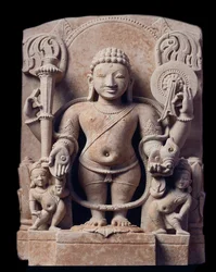 Hinduismus: Darstellung von Vishnu - Skulptur aus Sandstein, Mathura-Schule, Kuschana-Reich