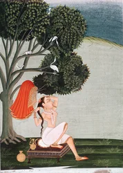 Indische Dame bei ihrer Toilette, die ihr Haar frisiert