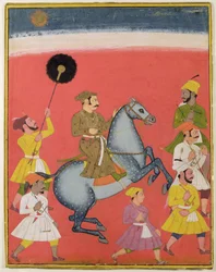 Maharana Raj Singh I. von Mewar (reg. 1652-80) reitend, Udaipur (Mewar) Rajasthan, um 1670