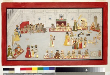 Maharana Sangram Singh mit seinen Kindern und Höflingen, ca. 1715