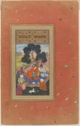 Mongolischer Häuptling und Gefolge, Folio aus dem Gulshan-Album (Rosengarten-Album), ca. 1600