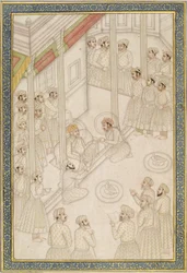 Mughal-Kaiser Akbar hält Hof während seiner letzten Krankheit
