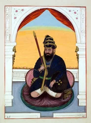Phola Singh Nihang, aus Das Königreich Punjab, seine Herrscher und Häuptlinge, Band II, ein Band mit 30 Aquarellstudien eines unbekannten indischen Künstlers, ca. 1840