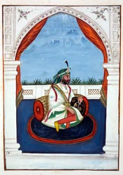 Rajah Lal Singh, aus Das Königreich Punjab, seine Herrscher und Häuptlinge, Band I, ein Band mit 27 Aquarellstudien eines unbekannten indischen Künstlers, ca. 1840