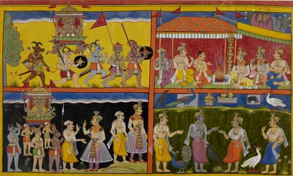 Ravana stört ein Opfer, die Götter verstecken sich als Tiere und offenbaren sich dann