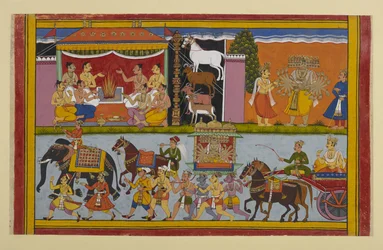 Ravana besucht Nikumbhila, wo Meghanada Opfer für die Macht der Illusion durchführt