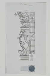 Skulpturierte Säule eines Löwen und anderer Figuren