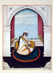 Sirdar Atr Singh, aus Das Königreich Punjab, seine Herrscher und Häuptlinge, Band II, ein Band mit 30 Aquarellstudien eines unbekannten indischen Künstlers, ca. 1840