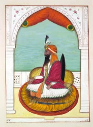 Sirdar Fatteh Khan (Iowana), aus Das Königreich Punjab, seine Herrscher und Häuptlinge, Band II, ein Band mit 30 Aquarellstudien eines unbekannten indischen Künstlers, ca. 1840