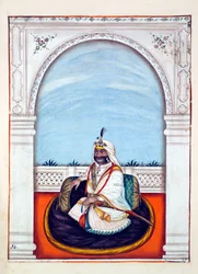 Sirdar Lehna Singh (Majithia), aus Das Königreich Punjab, seine Herrscher und Häuptlinge, Band II, ein Band mit 30 Aquarellstudien eines unbekannten indischen Künstlers, ca. 1840