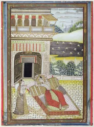 Die verlassene Rani, aus einer Ragamala, Rajasthan-Schule