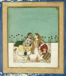 Zwei Frauen auf einer Terrasse, nach 1700