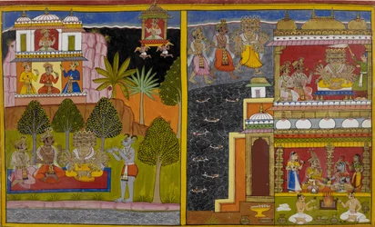 Vaisravana reist zum Berg Kailāsa, während Rāvaṇa Lanka erobert