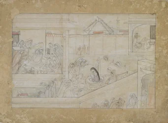 Hochzeitsvorbereitungen aus einer Naishadhicharita-Serie, Guler, Punjab-Hügel, 1775-1800